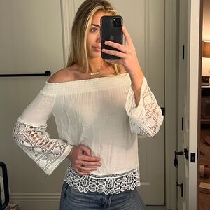 RAMY BROOK off the shoulder white blouse with detailed sleeves. Size xs.